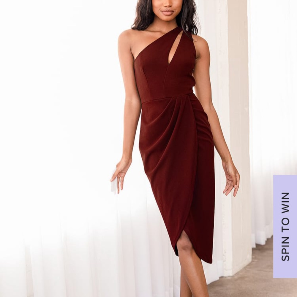 Lulus So Flirty Burgundy One Shoulder Dress, size medium